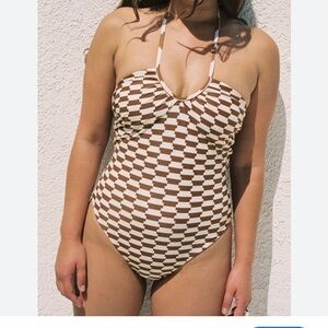 Lisa Says Gah Brown and White Checker One-Piece Swimsuit
